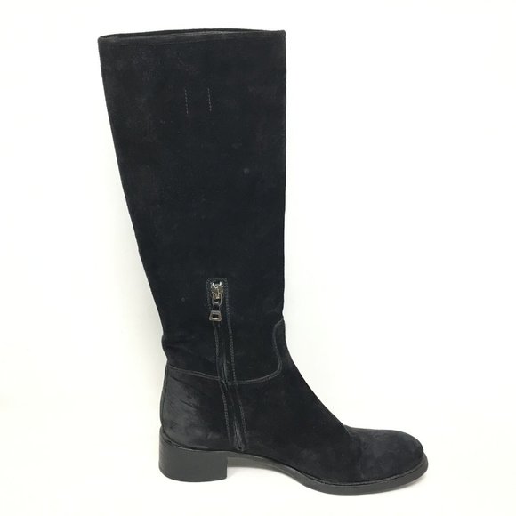 Women's Prada Milano Riding Boots Shoes Size 36 EU/6 US Black Distressed Suede - Picture 6 of 11